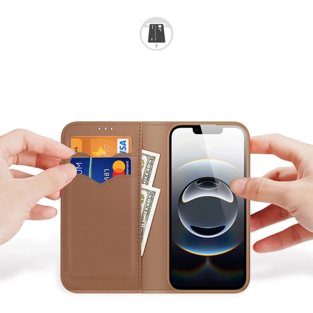 iPhone 16e Dux Ducis Hivo Schutzhülle mit Flip und RFID-Schutz - Braun