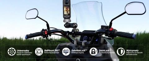 Hliníkový držiak na motocykel Kewig QuickLock pre 1/4 360° akčné kamery, stabilný s antivibračným zámkom, rýchloupínacia montáž na riadidlá alebo rám