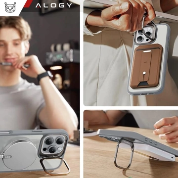Hybridné puzdro Alogy KickStand so stojanom MagSafe pre Apple iPhone 16 Pro, sivé
