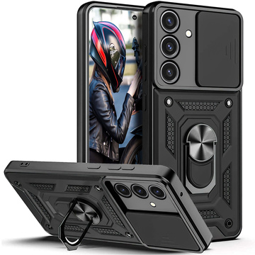 Pouzdro pro Samsung Galaxy A55 5G Armored Slide Case Ring Pouzdro Ochrana fotoaparátu Camshield Alogy Black
