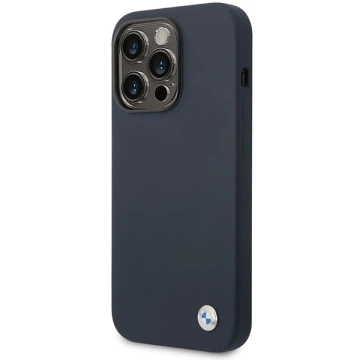 BMW BMHMP14XSTRONG puzdro na telefón pre Apple iPhone 14 Pro Max 6,7" námornícka modrá/námornícka silikónové kovové logo MagSafe