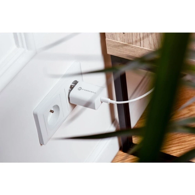Szybka Ładowarka Forcell 25W PD QC 4.0 USB-C + kabel USB C do USB C biała