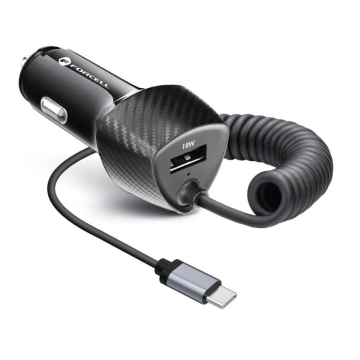 Nabíjačka do auta Forcell Carbon 38W USB-C USB QC 3.0 PD kábel 1,5 m