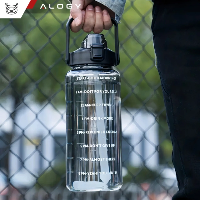 Large bottle for drinking drinks Alogy MotivHydro Motivational measuring cup 2l 2000ml Black