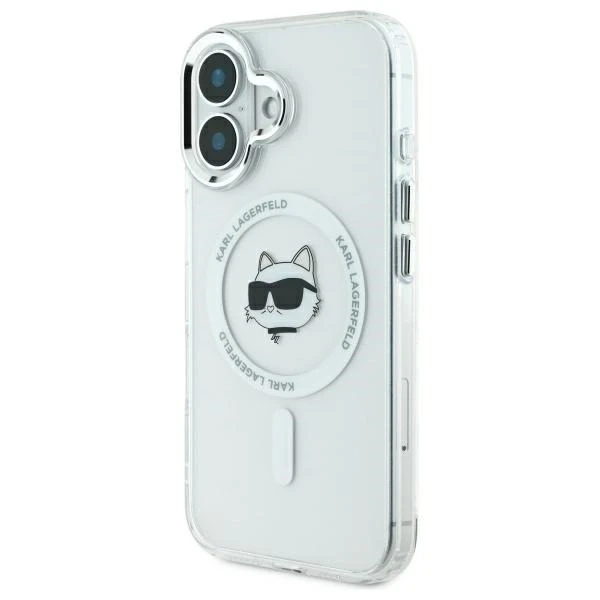 Чохол Karl Lagerfeld для iPhone 16 Plus 6.7" White MagSafe Hardcase IML Metal Choupette Head