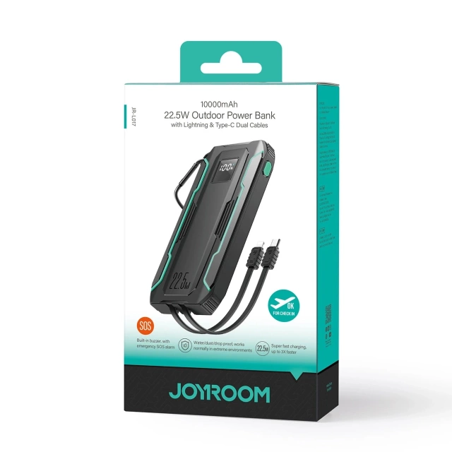 Joyroom 10000mAh 22.5W Powerbank with USB-C and Lightning Cables Black