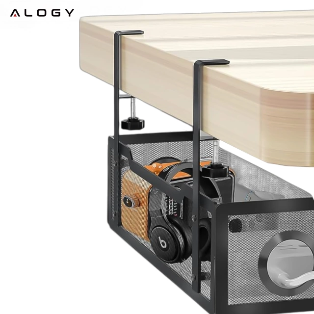 Organizér kabelů pod desku stolu, police na kabely, kabelové lišty, deska stolu, kovový stůl, Alogy 34cm Černá