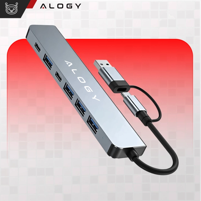 Alogy HUB Splitter Adapter for Laptop Computer USB-C to 3x USB-A 2.0 1x USB-A 3.0 Gray