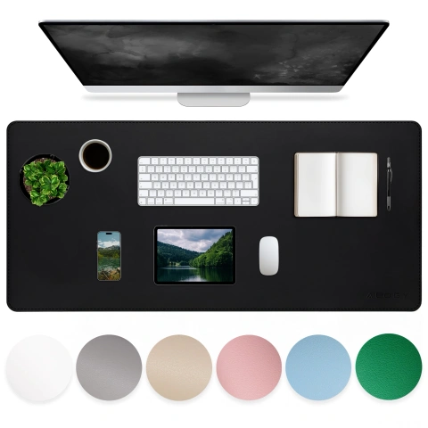 Podložka na stůl 80×40 cm – protiskluzová ochranná podložka z elegantní PU ekokůže, pro myš a klávesnici, stylová a odolná – Alogy WorkMat™ Black