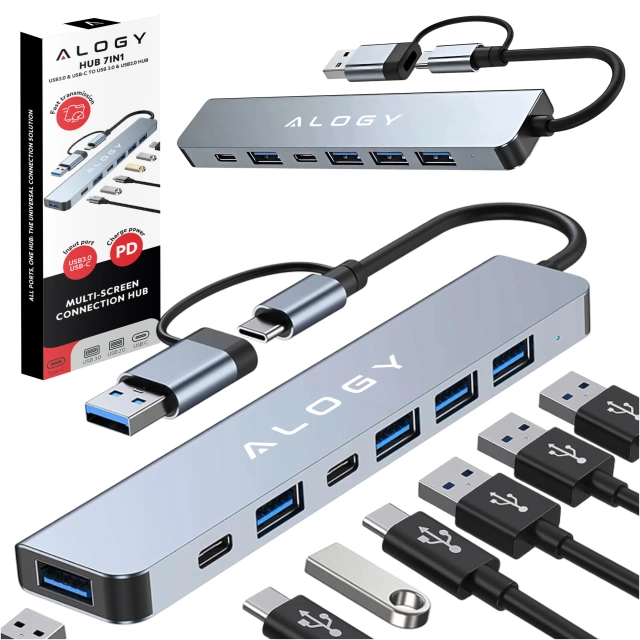 HUB splitter Alogy Adaptér pro počítačový notebook s USB-C na 3x USB-A 2.0 1x USB-A 3.0 šedý