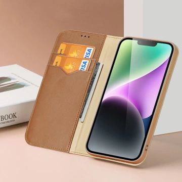 Wallet case with RFID blocking for iPhone 15 Plus Dux Ducis Hivo - brown