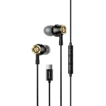 USAMS Stereo sluchátka EP-43 kovová USB-C černá/černá HSEP4301