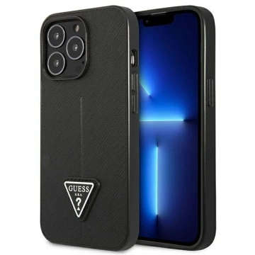 „Etui Guess GUHCP14LPSATLK do Apple iPhone 14 Pro 6,1\“ čierne/čierne pevné puzdro SaffianoTriangle Logo“