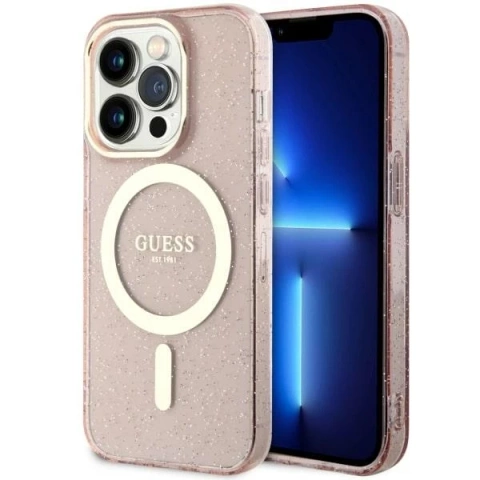 Puzdro na telefón Guess GUHMP14LHCMCGP pre Apple iPhone 14 Pro 6,1" ružovo-ružové pevné puzdro Glitter Gold MagSafe