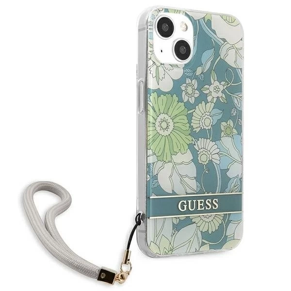 Guess GUHCP13SHFLSN iPhone 13 mini 5,4" zielony/zelené pevné pouzdro Flower Strap