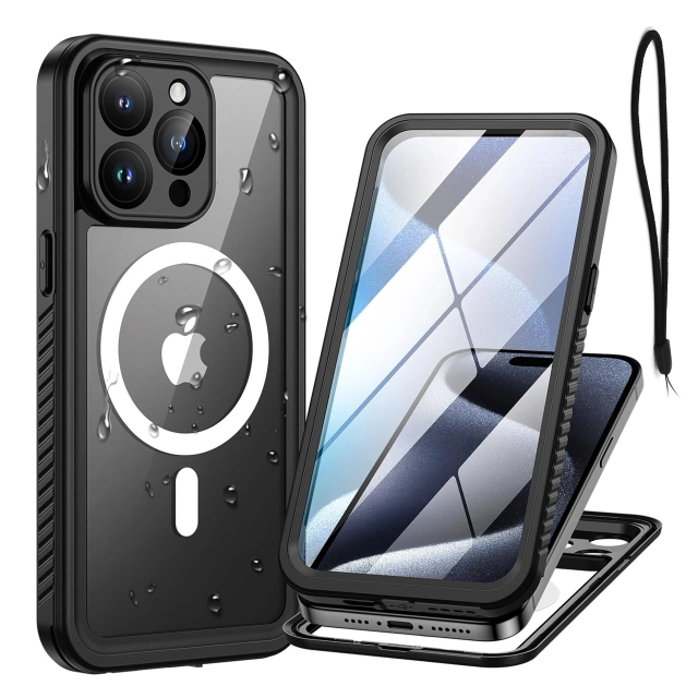Hülle für Apple iPhone 15 Pro Armored 360 Hülle für Mag Safe wasserdicht Armor IP68 Alogy schwarz