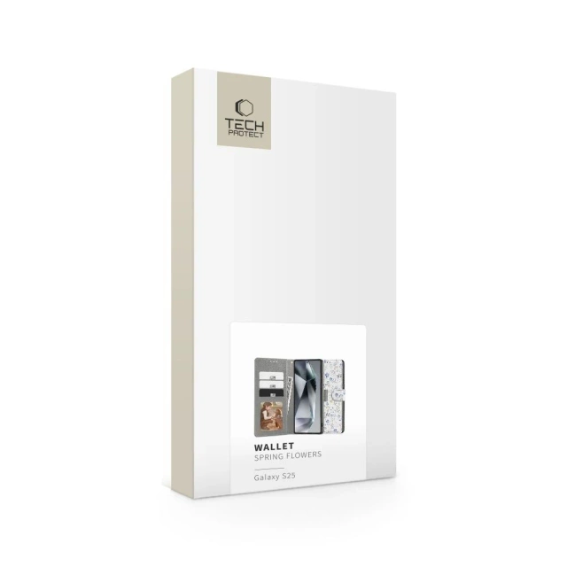 Púzdro na Samsung Galaxy S25 Tech-Protect peňaženka Jarné kvety