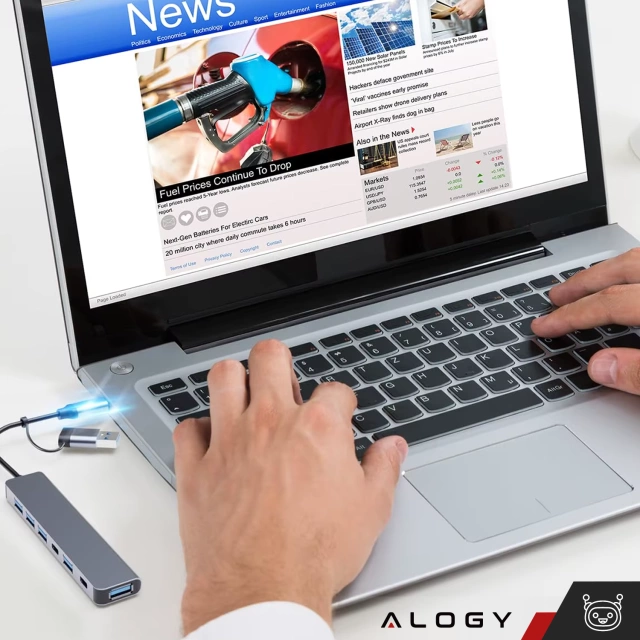 Розгалужувач HUB Alogy Adapter для ноутбука з USB-C на 3x USB-A 2.0 1x USB-A 3.0 сірий