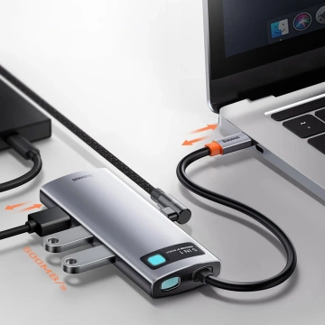 Baseus Metal Gleam Series multifunkčný USB HUB 5v1 USB Type C PD 100W HDMI šedý (WKWG020013)