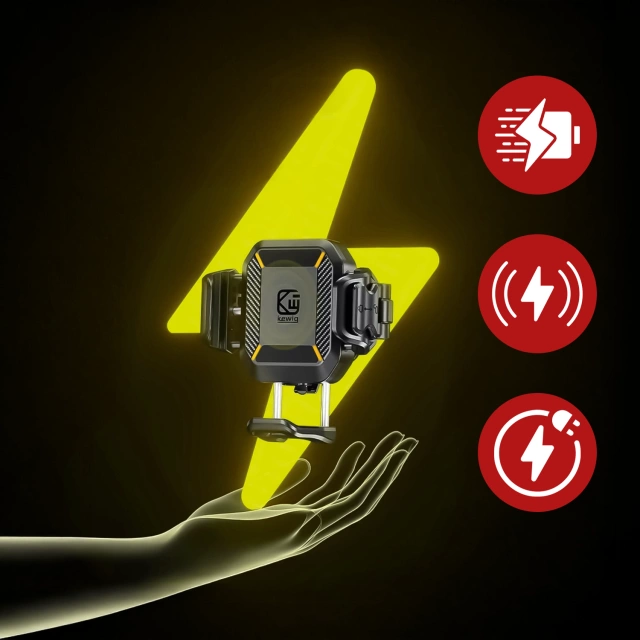 KEWIG M11B Motorradhalterung für Telefon mit QC 3.0 15W Qi-Ladegerät Schwarz