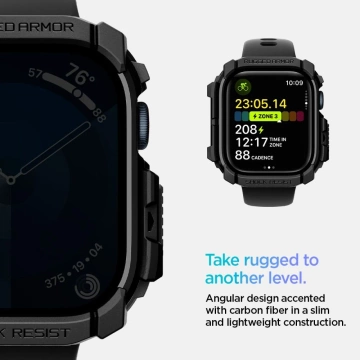 Чохол для Apple Watch 10 (46 мм) чорний, матовий, чорний, Spigen Rugged Armor Pro