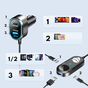 Автомобільний розгалужувач 100W сильний 6xUSB для телефону ноутбука планшета з 6 портами C79ACC USB-C Black