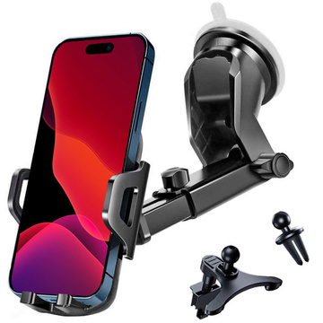 Autotelefonhalter für das Auto 3in1 Alogie an der Windschutzscheibe zum Armaturenbrettgitter, Cockpit Schwarz