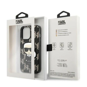 Ochranné puzdro na telefón Karl Lagerfeld KLHCP13LPMNIKBK pre Apple iPhone 13 Pro / 13 6,1" pevné puzdro čierne/čierne Monogram Ikonik Patch
