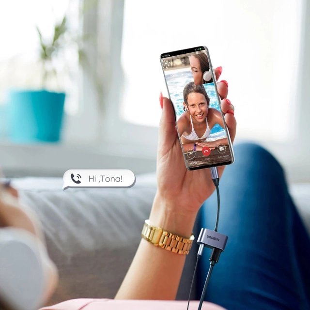 Adapter Ugreen CM193 USB-C do mini jack 3.5 mm + USB-C Ładowanie Szary