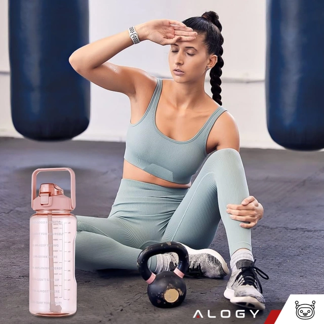 Пляшка велика, поїлка Alogy MotivHydro Мотиваційна мірна чашка 2л 2000мл Рожева