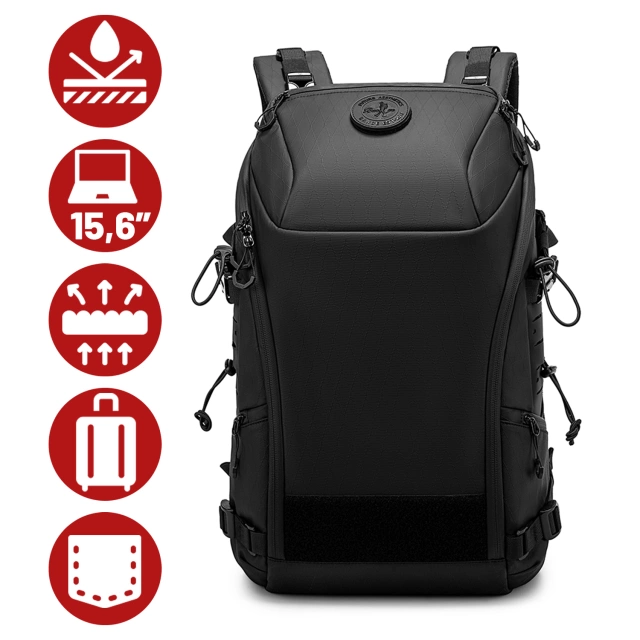 Bange wasserdichter Rucksack für 15,6-Zoll-Laptop, Stadtreisender, 45 x 30 x 16 cm, für Arbeit, Flugzeug, Herren, Damen, mit USB-Anschluss Schwarz