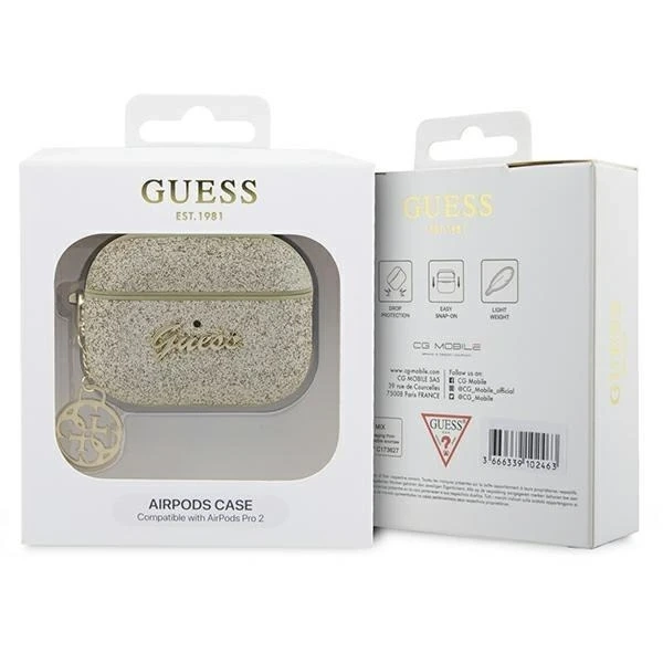 Guess GUAP2GLGSHD protective case for Apple AirPods Pro 2 cover gold/gold Glitter Flake 4G Charm