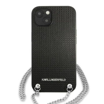 Karl Lagerfeld KLHCP13SPMK Schutzhülle für Apple iPhone 13 Mini 5.4" Hardcase Schwarz/Schwarz Leder Strukturiert und Kette