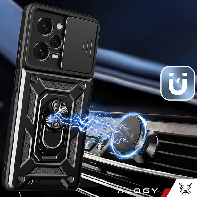 Etui ochronne Alogy Camshield Stand Ring z osłonką na aparat do Xiaomi Poco X5 Pro 5G / Redmi Note 12 Pro 5G Czarne