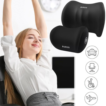 2x Alogy Car Pillow Lumbar Neck Support Memory Foam Black