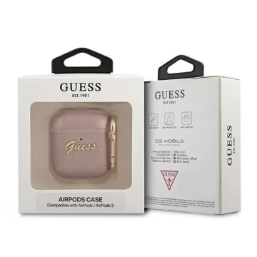 Guess GUA2SASMP kryt AirPods růžový/růžový Saffiano Script Metal Collection