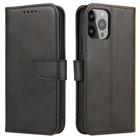 Magnetic Phone Case for iPhone 14 elegant case cover with a flip cover and a stand function black
