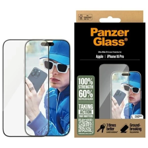 Tempered Glass for iPhone 16 Pro PanzerGlass Screen Protector Ultra-Wide Fit