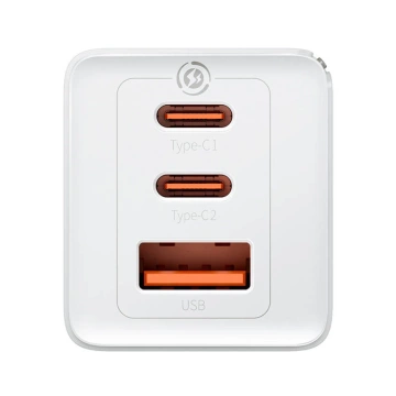 Baseus GaN5 Pro 2xUSB-C USB nástenná nabíjačka, 65W (biela)