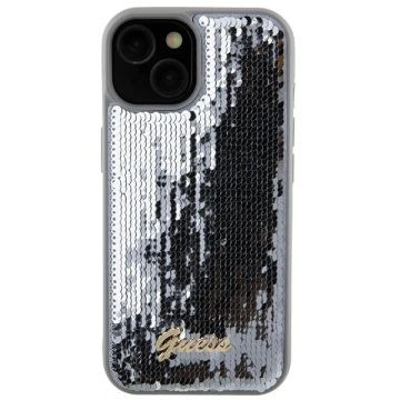 Etui Guess GUHCP15SPSFDGSS für iPhone 15 6,1" Silber/Silber Hardcase Pailletten Script Metal