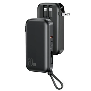 USAMS Powerbank PB63 3v1 10000mAh 20W Quick Charge US EU zástrčkové káble USB-C/Lightning/MicroUSB czarny/black 10KCD17201 (US-CD172)