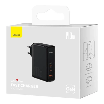 Baseus GaN5 Pro 2xUSB-C USB nástenná nabíjačka, 140W (čierna)