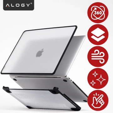 Ochranný kryt pro Apple Macbook Air 13 13,3" - 2018-2020 (M1 A2337/A2179/A1932) Alogy MatteGuard™, matně průhledný bílý s černým rámem