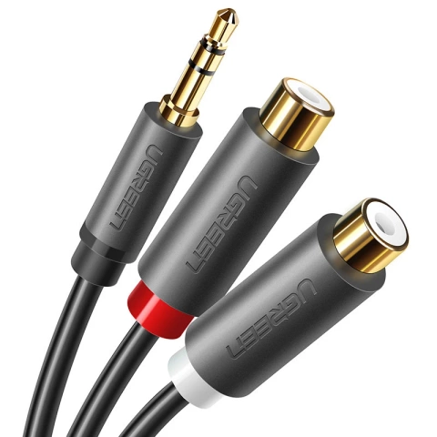 Uzelený audio adaptér jack 3,5mm samec na 2xRCA samice kabel 0,25m šedý (AV109)