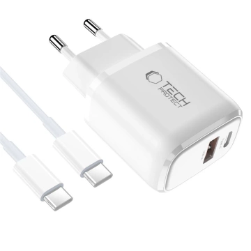 Ładowarka Tech-Protect NCA20 20W PD QC3.0 + Kabel USB-C Biała