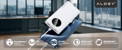 PowerBank Alogy TurboCharge 120W PD PowerDelivery rychlé nabíjení 10000mAh 2x USB-A 1x USB-C Bílá