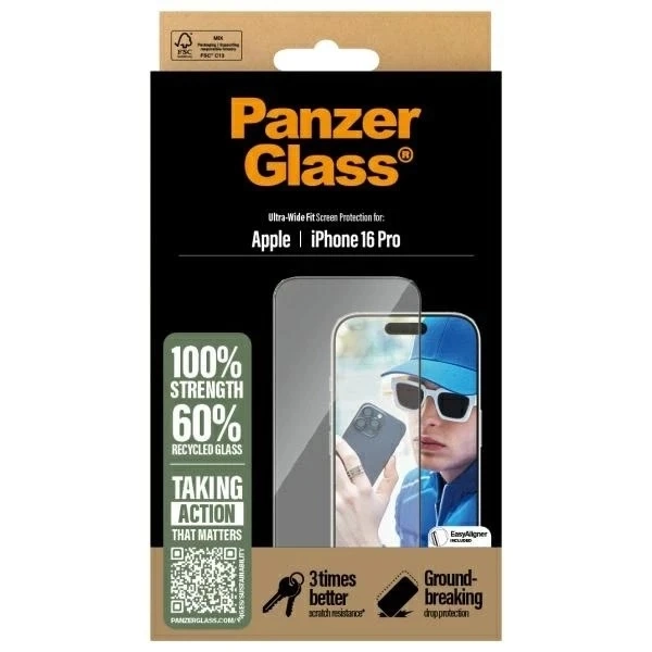 Tvrzené sklo pro iPhone 16 Pro PanzerGlass Screen Protector Ultra-Wide Fit
