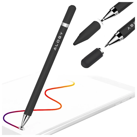 Kapacitní dotykový stylus Alogy 2 v 1 pro obrazovku telefonu a tabletu s perem Černá