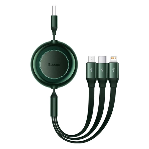 USB-кабель Baseus Bright Mirror 2 3в1, micro USB / Lightning / USB-C, плоский, 3,5 А, 1,1 м (зелений)