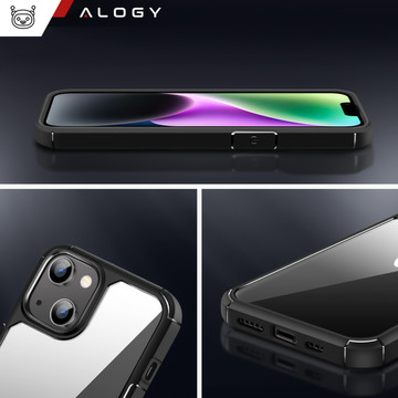 Hülle für iPhone 14 Set mit 4 Brillen 5in1 gepanzert 360 Alogy Hybrid 2x Bildschirmglas 2x Linse schwarz-transparent